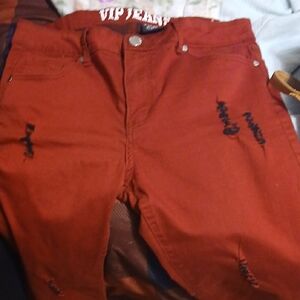VIP Men's Distressed Red Jeans